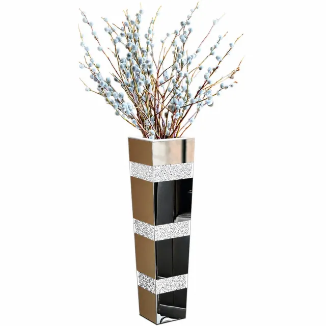 Atlasyx bloemenvaas - Grote vaas - Hoge - Vloervaas - Decoratie - Spiegelende Afwerking - Antislip - 14 x 13,5 x 71,5 cm - Zilver