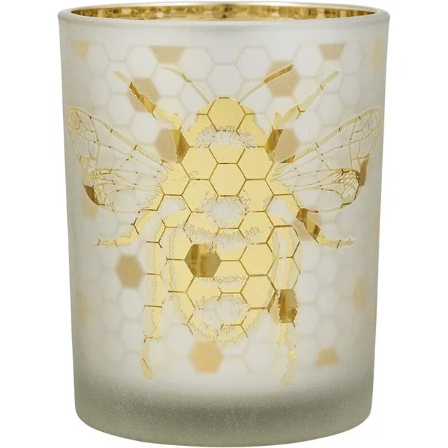 Mars & More Windlicht - goud - Bijen - glas - Mars&More - small 8cm wit en goud