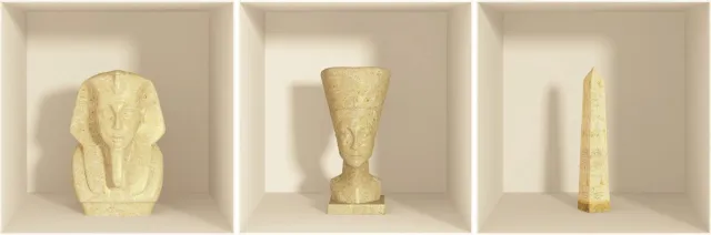 Ambiance Sticker Sticker met 3D-effect van Egyptische beelden en kleivazen, 40 x 120 cm Multi color