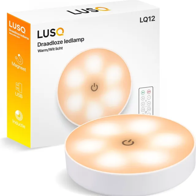 LUSQ Draadloze ledlamp met afstandbediening – Warm/Wit licht – Draadloze wandlamp – Draadloze ledspot – USB oplaadbaar – Dimbaar met timer – met Magneet 3000K