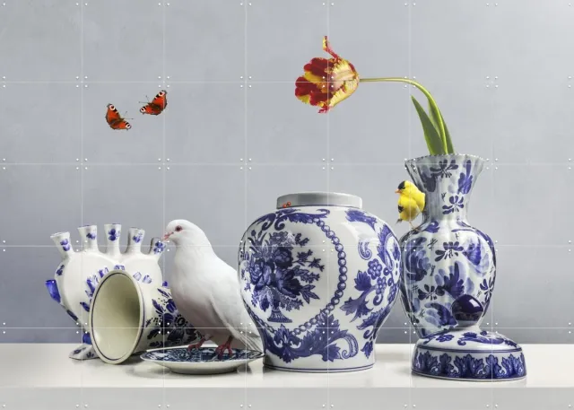 IXXI Royal white, Sander van Laar - 140 x 100 cm - Grote wanddecoratie en posters - Klassiek, Fotografie, Decoratieve kunsten, Eetkamer, Woonkamer Blauw / Lichte tinten