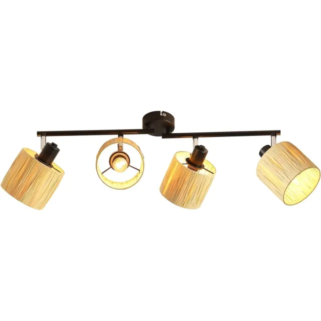 Glitzerlife Plafondspot Plafondlamp - 3xE14 fitting - opbouwspots - 350 graden draaibaar 90 graden zwenkbaar - Boho Vintage - Ø60cm - Zwart & Natuurlijke Kleur