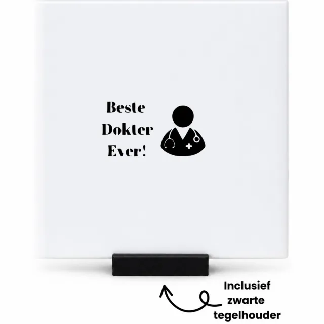 Hacebo Beste dokter ever tegeltje met tegelhouder - Dokter - dokters - tegeltjes met tekst - cadeau - afscheid - verjaardag - leuk kado voor je collega om te geven - spreuktegels - 10.8x10.8 CM Wit