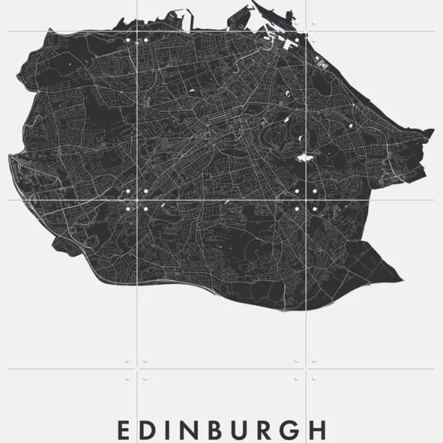 IXXI Edinburgh City Map, Kunst in Kaart - 60 x 80 cm - Grote wanddecoratie en posters - Grafisch Ontwerp, Minimalisme, Illustraties, Studeerkamer Zwart / Zwart en wit / Monochroom