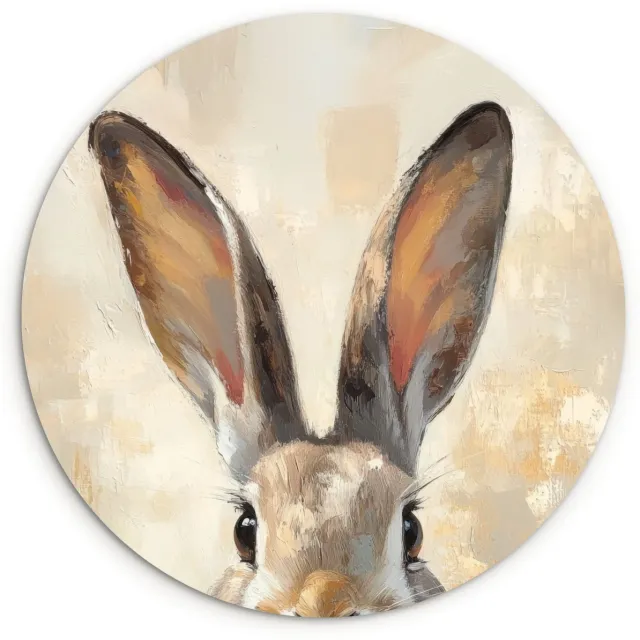 WallCircle Wandcirkel 60x60 cm - Muurcirkel Haas - Oren - Bruin - Muurdecoratie woonkamer - Wanddecoratie slaapkamer - Kamer decoratie accessoires - Ronde schilderijen Paashaas oren