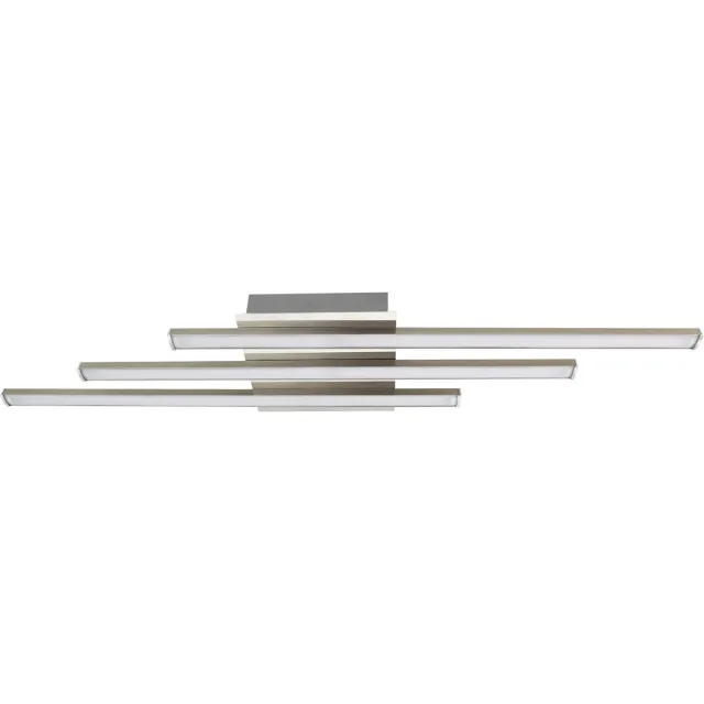 Trango 3130 Design LED plafondlamp dimbare serie *STRAIGHT* 3 Flames I Modern & Chic I in drie parallelle offset lichtarmen I Plafondlichtstrips I Plafondlamp I 3x 8 Watt LED module 3000K Warm-Wit I Nikkel Mat & Chroom