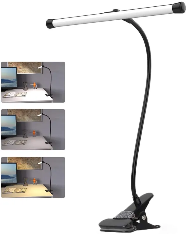 oneay LED-bureaulamp met klem, flexibele zwanenhalsarm, tekentafellamp, 3 kleurstanden, kan via USB worden gevoed, voor hoofdbord, werkbank, studio, nachtkastje om te lezen Zwart