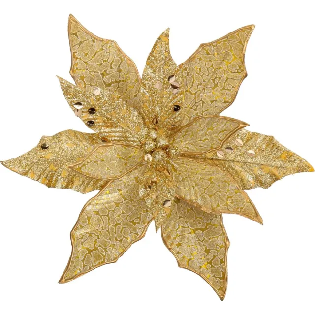 Oairse Set van 4 kunstkerstbloemen met een diameter van 30 cm, kerststerren voor kerstboomdecoratie, kunstbloemen voor feestdagen, eettafel-middenstuk, nieuwjaarsornamenten, goud