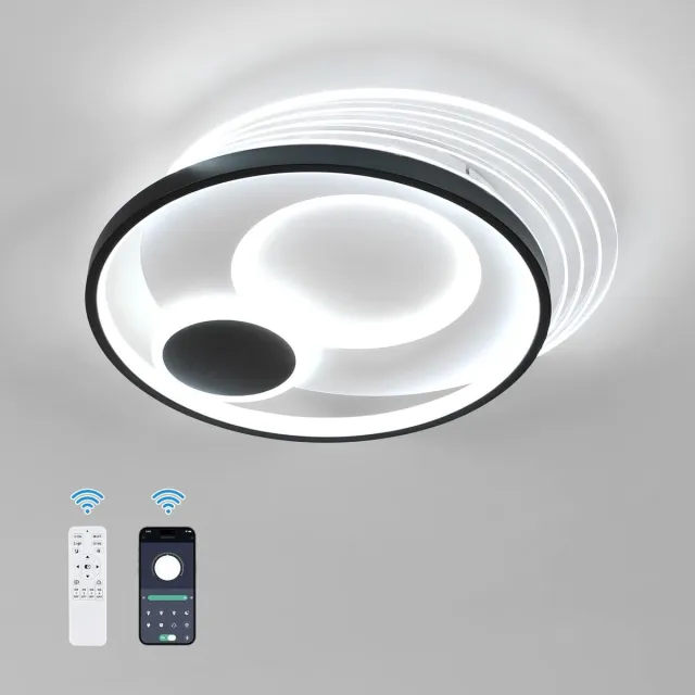 Haobosic LED plafondlamp, rond, dimbaar, 37W, 3330 lumen, modern, zwart-wit, 45 cm, interieur, slaapkamer, woonkamer, keuken Black