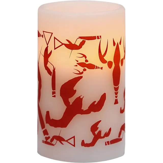 Star Trading LED pilaarkaars 'Crayfish Party', batterij en timer, wit, 12,5cm wit met rode opdruk
