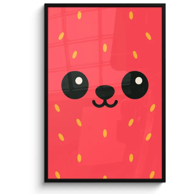 FrameYourWall Poster in lijst - Fotolijst 80x120 cm - Posters - Kat - Aardbei - Cartoon - Posterlijst zwart - Decoratie - Wanddecoratie woonkamer - Muurdecoratie slaapkamer