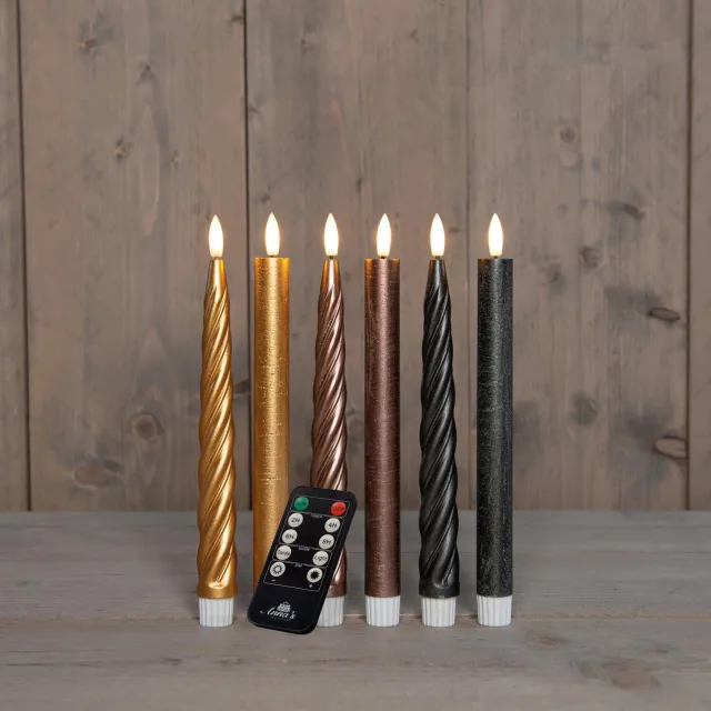 Anna's Collection LED dinerkaarsen - 6x - goud - bruin - antraciet - 23 cm - afstandsbediening - kaarsen Goudkleurig
