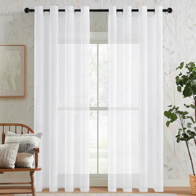 PolkaHome Gordijnen voor de slaapkamer, 140 x 210 cm, gordijnen voor de woonkamer, glazen gordijnen voor moderne ramen transparante gordijnen met ringen, elegant en veelzijdig, 2 stuks Wit