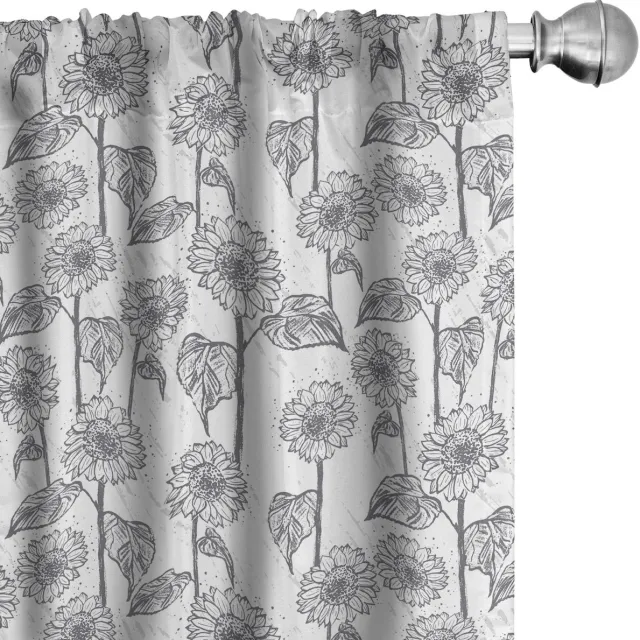 ABAKUHAUS Botanische Gordijnen – Grunge Zonnebloem – 2x75x175 cm Donker paarsblauw wit