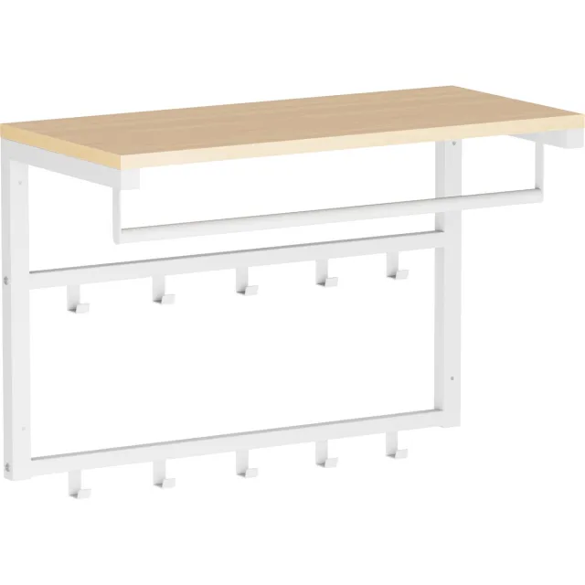 IN-HOMEXL Wandkapstok Wit Industrieel – Wandkapstok met 10 Haken – Hout en Metaal – IN-HOMEXL Ramon – 60x30x42 cm