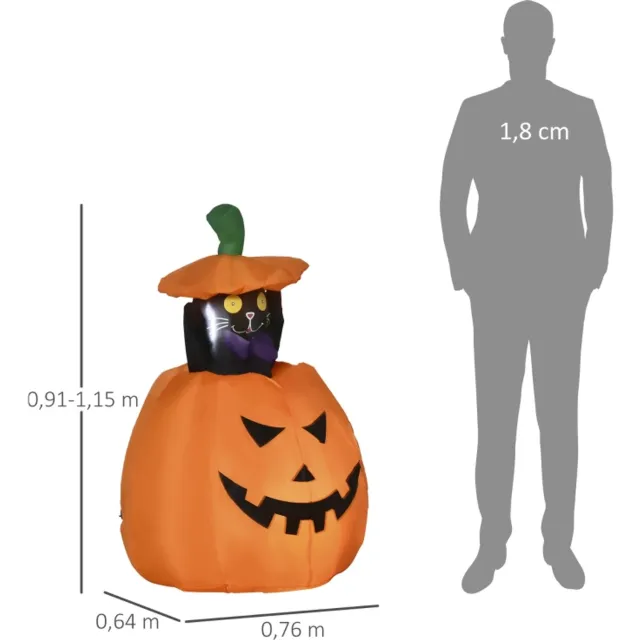 MODENUIT Opblaasbare Halloween Tuinfiguur – Bewegende Kat en Ledverlichting – 76 x 64 x 115 cm – Polyester – Oranje
