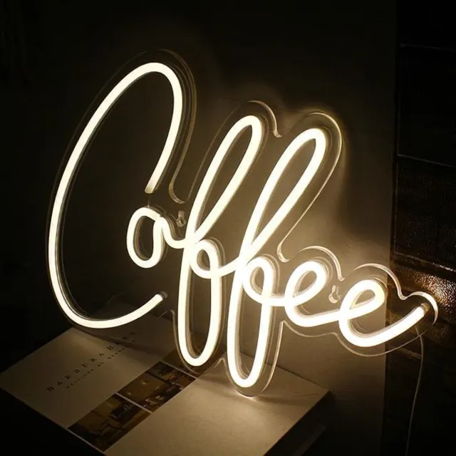 Daity 1 stuk - Neonlicht voor koffiebar - kan worden gebruikt als wanddecoratie - geschikt voor koffieshops - kleine acryl koffiestation kunstdecoratie feestdecoratie (40,5*30cm) Wit