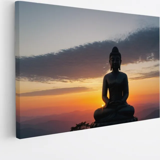 Saammp Canvas Schilderij - Boeddha bij mooie Zonsondergang - 100x75 - Foto op canvas - Wanddecoratie - Muurdecoratie Woonkamer - Canvas schilderijen Multicolor