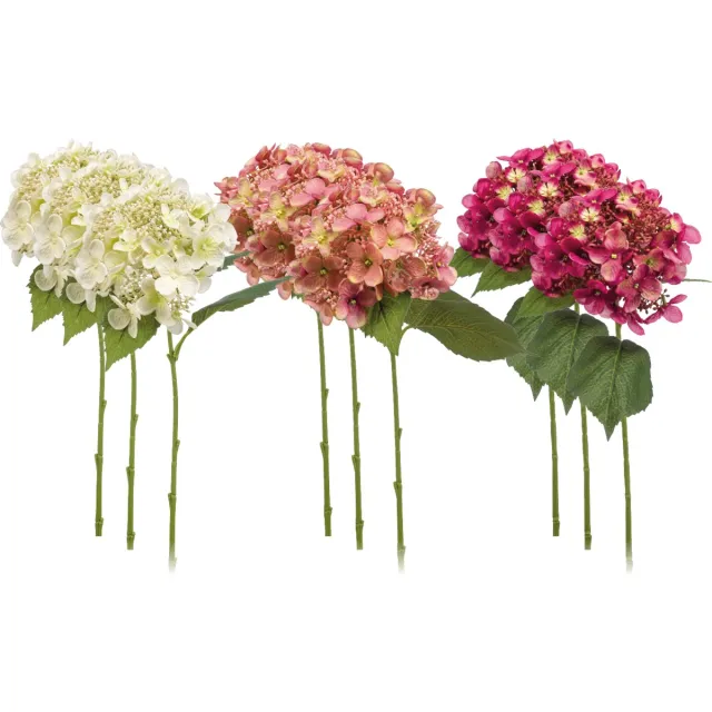 Emerald Kunstbloem Hortensia 50cm Roze - Set van 9 - Kunstplant voor binnen Wit, Oud roze & Fuchsia - Set van 9