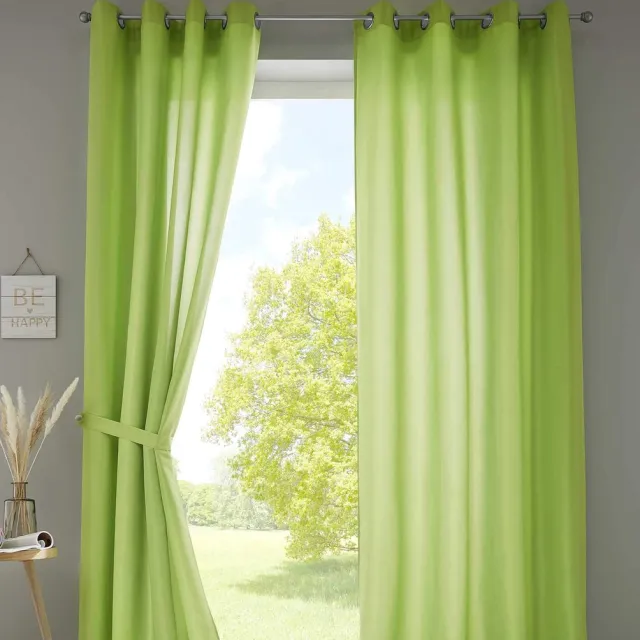 Unyqoos Set van 2 elegante appelgroene gordijnen van microsatijn met oogjesbevestiging