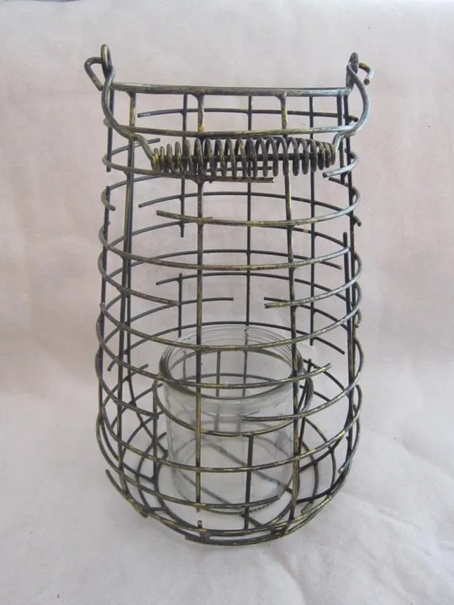 ZoeZo Design Lantaarn - windlicht - zwart - koper - draadijzer - glazen kaarshouder - H 30 x Ø 18 cm - metaal