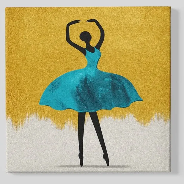 Trendex Global Vierkant Canvas Schilderij Kunst - Ballerina - Wall Art - 40x40 cm Blauw