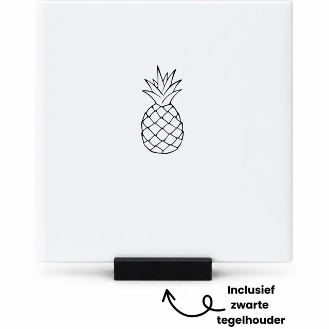 Hacebo Ananas tegeltje met tegelhouder - Ananas - Lievelings fruit - tegeltjes met tekst - Vriendschap - Leuk cadeau voor je vrienden om te geven - spreuktegels - 10.8x10.8 CM Wit