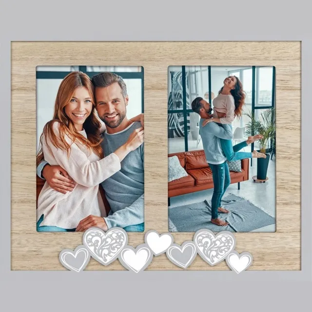 Zep Houten fotolijst Lola voor 2 foto's 10x15 cm met hartjes Grijs;Hout