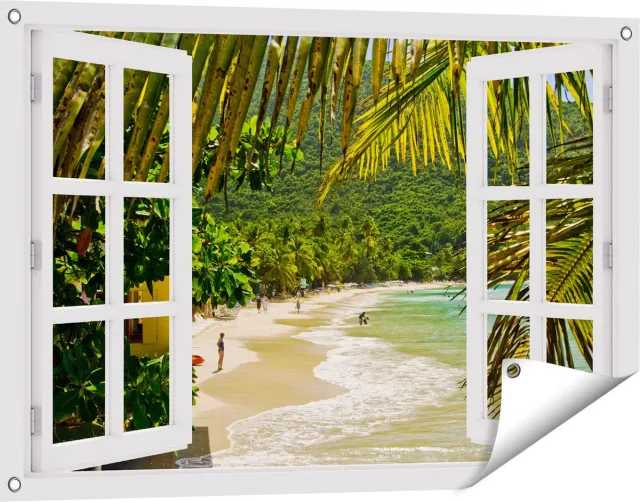 Gards Tuinposter Doorkijk Laguna - 90x60 cm - Tuindoek - Tuindecoratie - Wanddecoratie buiten - Tuinschilderij Wit