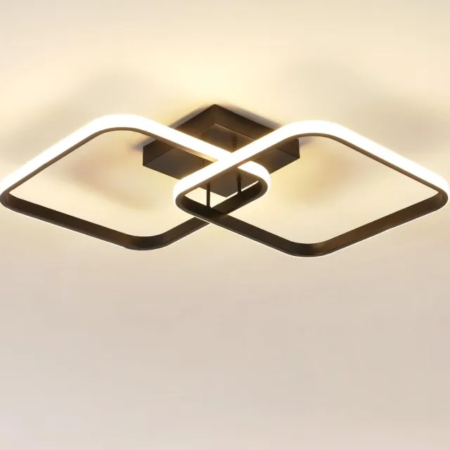 Haobosic Moderne zwarte vierkante LED-plafondlamp 42W, warm wit licht 3000K, geometrisch patroon, ideaal voor slaapkamer, woonkamer of keuken Black