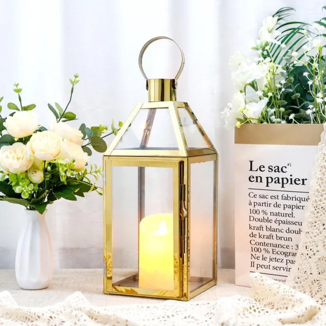 JHY DESIGN Decoratieve Gouden Lantaarn van Roestvrij Staal - 34 cm