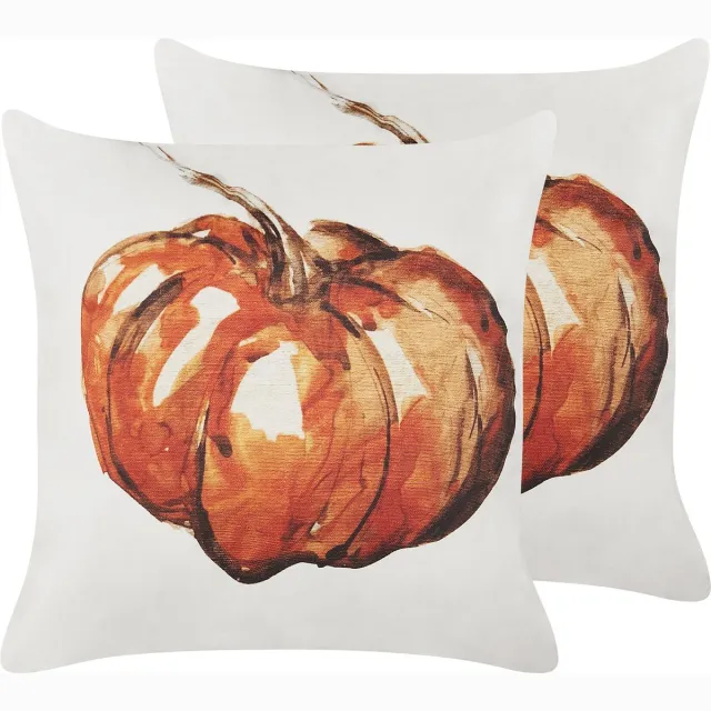 Beliani CURBITA - Sierkussen set van 2 - Beige - 45 x 45 cm - Fluweel