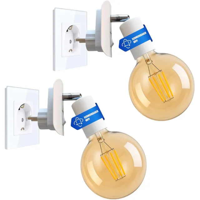 Trango Set van 2 Plug-in Lampen 11-261A incl. 1x 4 Watt 2500K Goud Warm Wit E27 LED Lamp in Wit mat *ANNA* Wandlamp, Leeslamp, Nachtlampje, Wandlamp, Keukenlamp, Plug Lamp