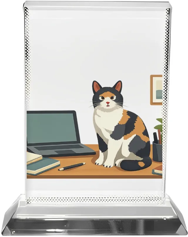 Mr Cadeautjes Fotokristal 9 x 13 / 13 x 9 - design Een eigenzinnige ‘ongewenste coworker’ scène in een rustige | cadeau Wit