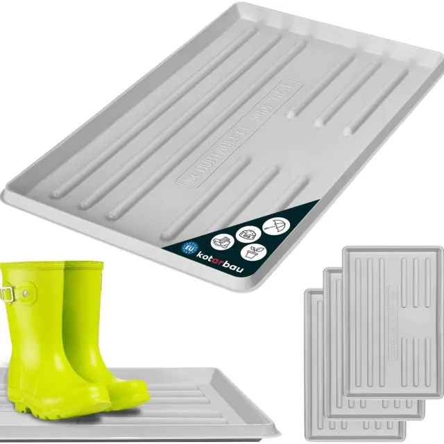 KOTARBAU 3 stuks Schoenenlekbak, Lekbak Schoenen, Kunststof, 60 x 40 cm, Grijs, Schoenendruipbak, Schoenmat, Laarzen Afdruipmat, Lekbak voor Natte Schoenen, Schoenafdruipbak, Schoenenschaal