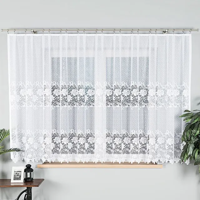 Markizeta Demetria Serie - Jacquard Gordijn - 400x160 cm - Wit - Rozenmotief