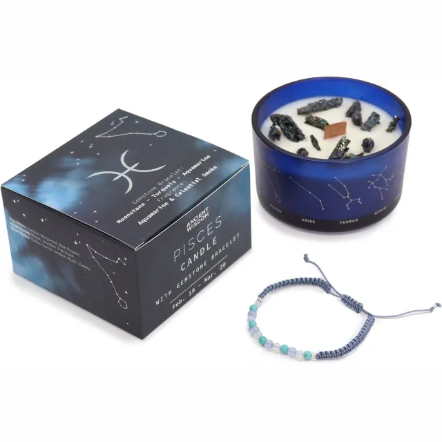 Ancient Wisdom Zodiac kristallen kaars met edelsteen armband - vissen - sterrenbeeld kaars - pisces