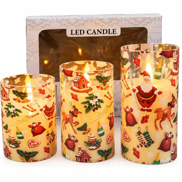 SWGOTA led kaarsen set van drie oplaadbare kerstkaarsen met warm licht en vlam effect voor binnen Wit