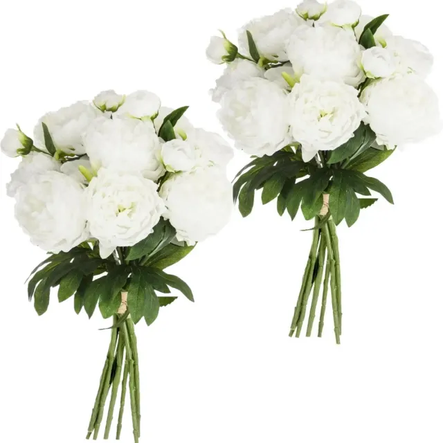 Atmosphera kunstbloemen 2 boeketten 13 witte pioenen 50 cm Ivoorwit
