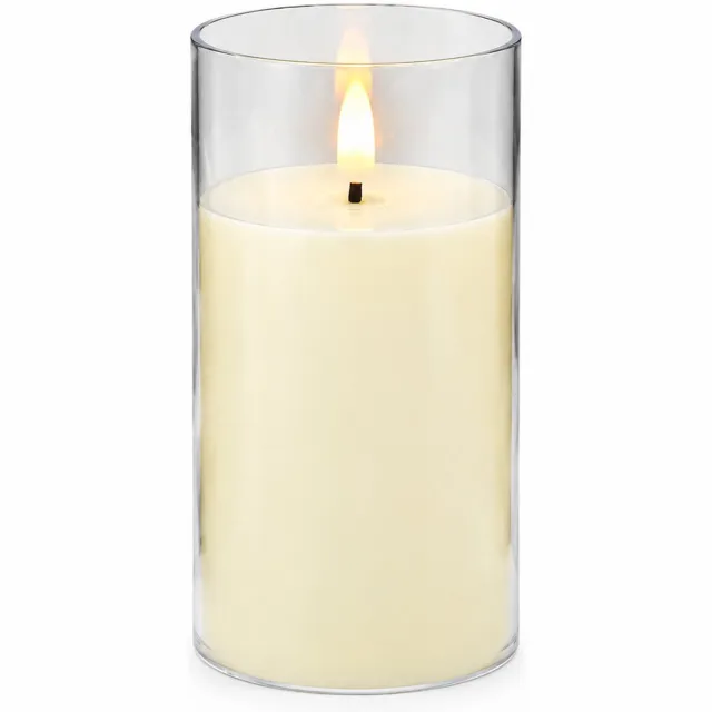 SWGOTA led kaarsen: ivoorkleurige LED-kaars 7.8 x 15 cm met warm licht, transparante cilindervormige kap en kunststof kaarslichaam voor kerstdecoratie