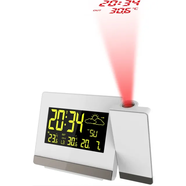 Technoline Radio gestuurde wekker - Projectie van Tijd en Temperatuur - Inc. buitensensor - Weersvoorspelling - Datum - Technoline WT 549 wit