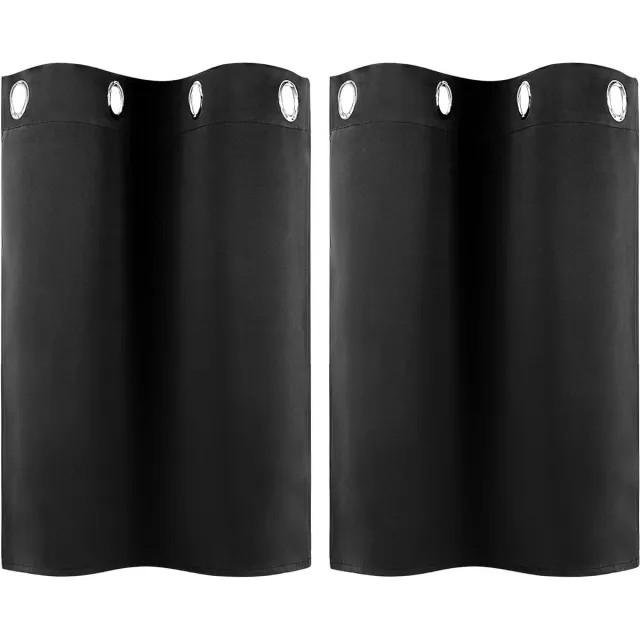 Provento Ondoordringbare gordijnset met ringen voor keuken, kantoor, woonkamer, slaapkamer - Zwart - 76 x 66 cm Any