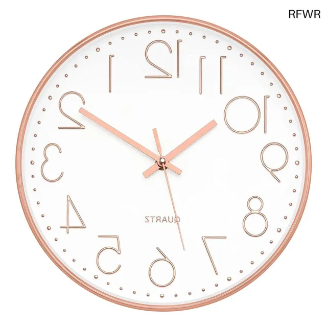 RFWR Stille Moderne Wandklok - Ronde Decoratieve Kwarts Klok voor Woonkamer, Slaapkamer, Kantoor - Roségoud 30,5 cm