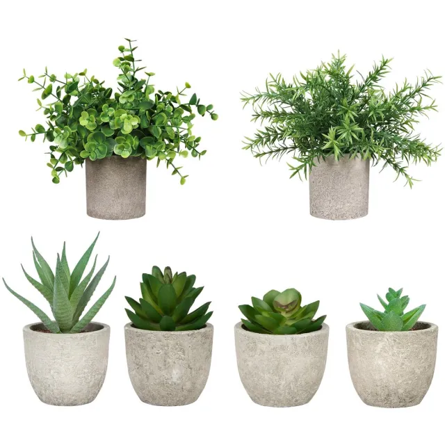 Unyqoos ® Set van 6 Realistische Kunstvetplanten in Stijlvolle Potten voor Diverse Interieurs groen