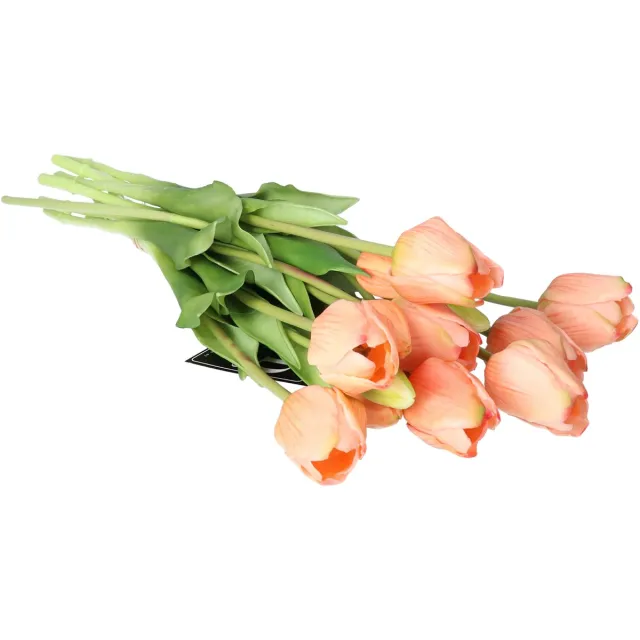 Bellatio Design Kunst tulpen boeket Sally - 7x stuks - zalm kleur - real touch - 47 cm Oudroze
