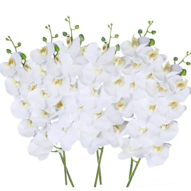 Famanu Kunstmatige Phalaenopsis Bloemen 6 Stks Wit misschien zwak geel Kunstmatige Orchidee Bloemen Stam Planten voor Home Decor