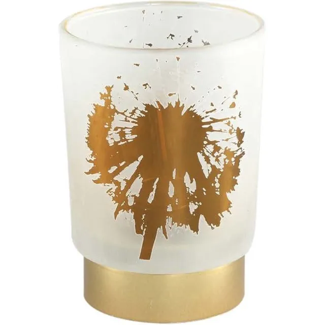 PTMD Besh Rond Windlicht - H12,5 x Ø9 cm - LED - Glas - Wit/Goud