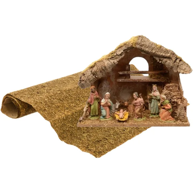 Decoris Complete kerststal - 8 beelden - hout en polystone - ondergrond 38 cm Multi