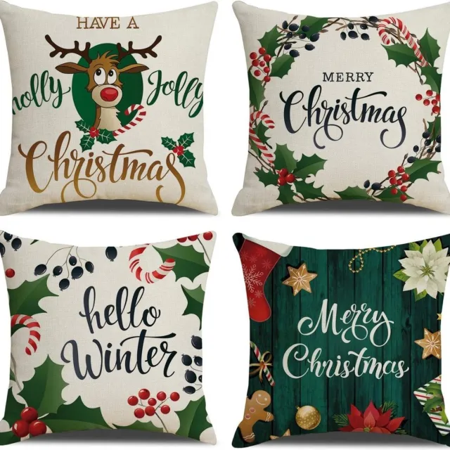SUNMOOL Kerst Kussenhoes - Kussenhoes - Pillow cover - 45 x 45cm - Groen - 4Stuks