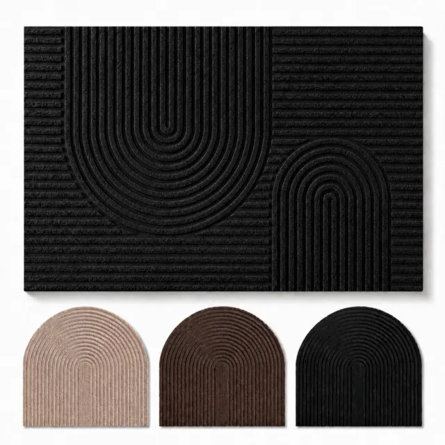 Studio M Deurmat - Japandi Stijl - Deurmat Binnen - Zwart - 60x90 cm - Antislip Deurmat - Polyester & TPE - Vloerverwarming Geschikt Zwart (Boog)